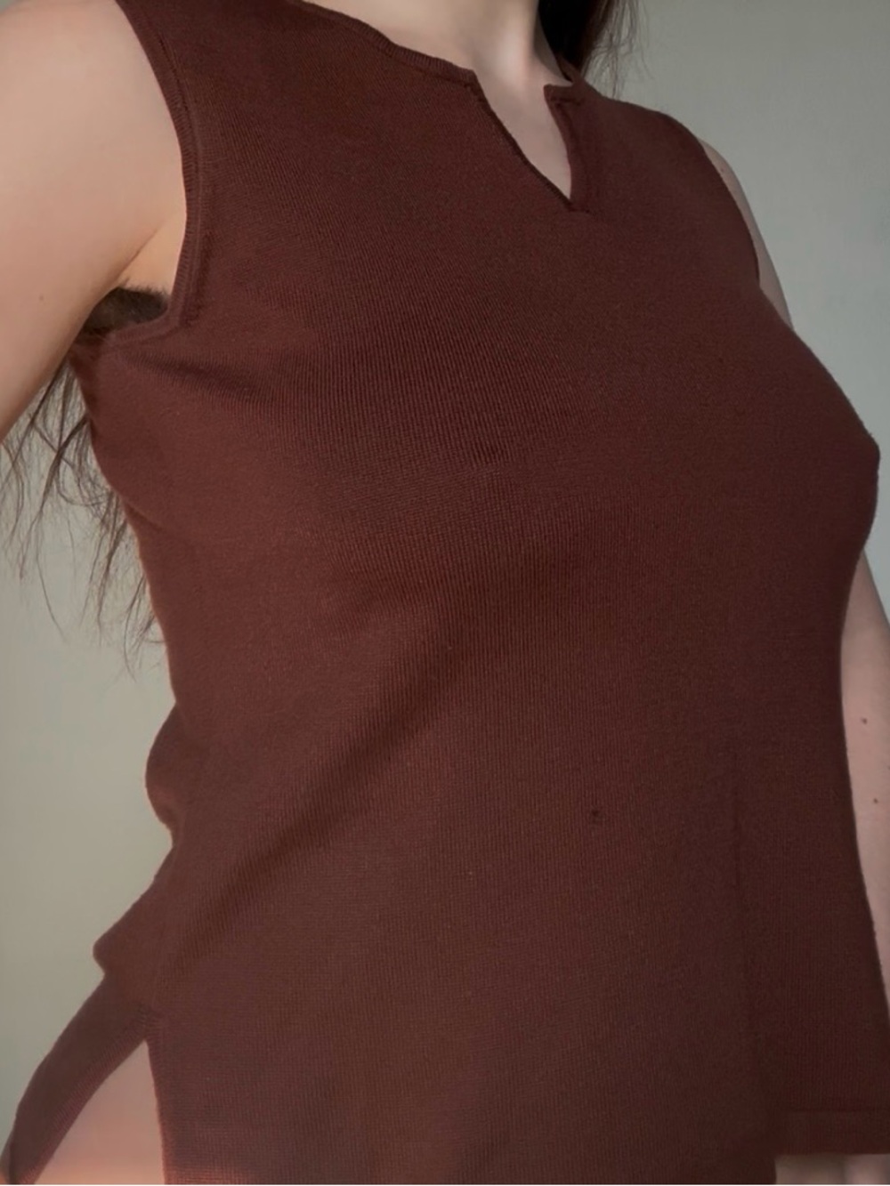 White Stag V-Neck Sleeveless Knit Top in Brown
